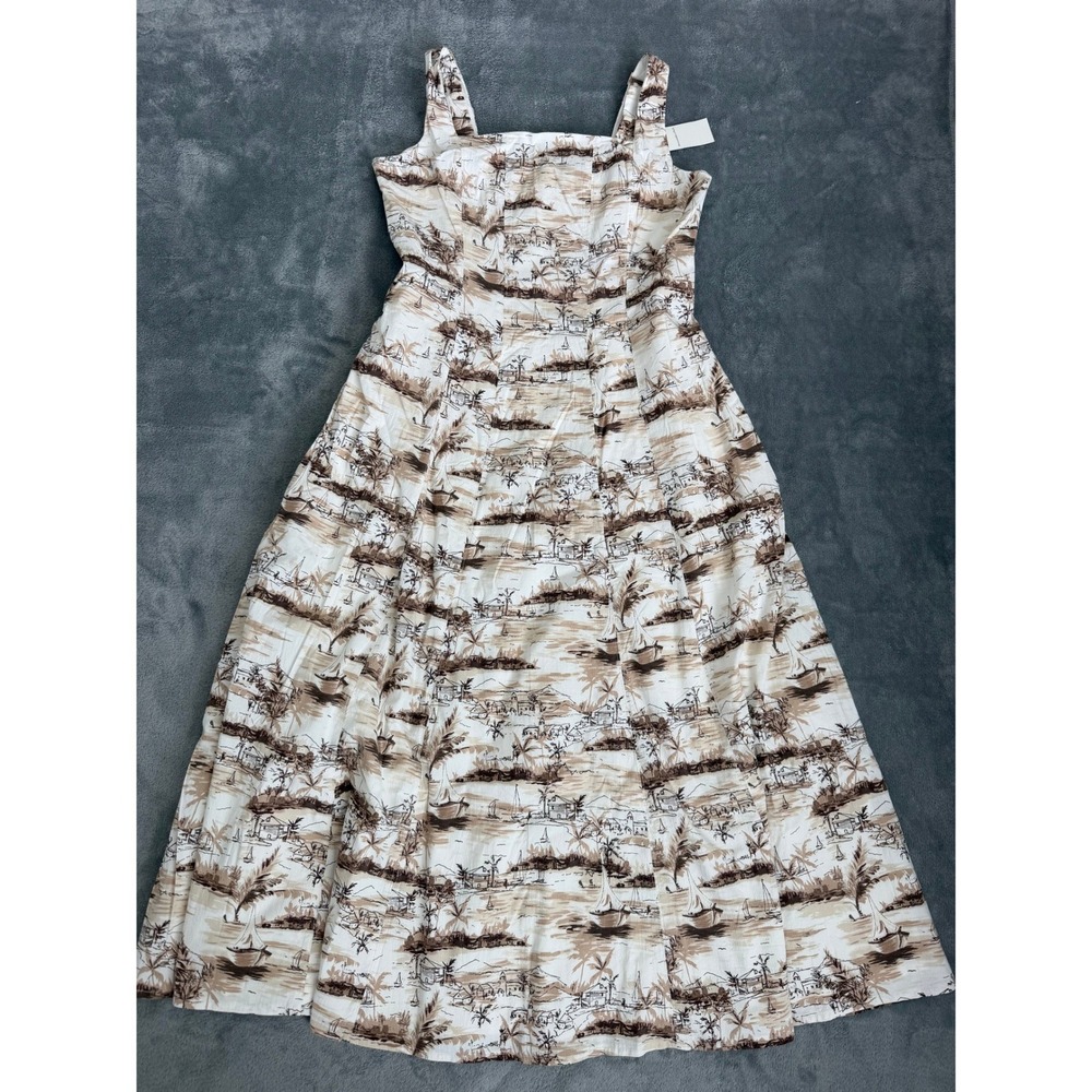 Abercrombie & Fitch Emerson Linen Blend Midi Dress Tropical Cream Large NWT - Picture 3 of 6
